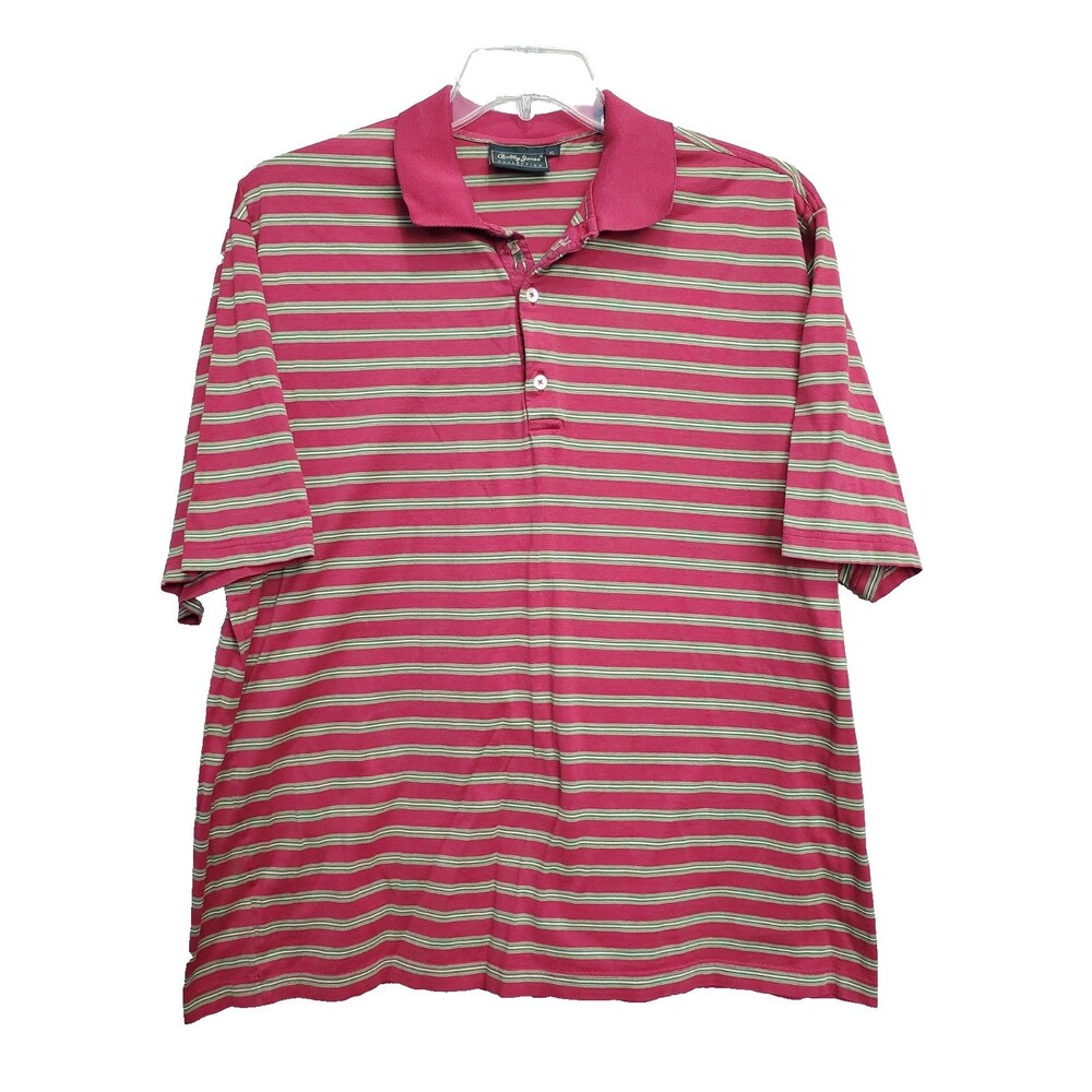 Bobby Jones Red with Green Stripes Cotton Short Sleeve Golf Polo Shirt Size XL